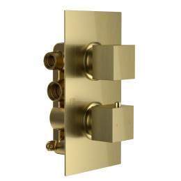 Cube Thermostatic Dual Function Concealed Twin Outlet Shower Valve Brushed Brass
