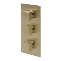 Cube Thermostatic Triple Concealed Shower Valve Brushed Brass 