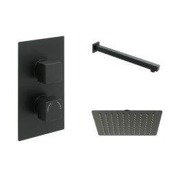 Cube Thermostatic Twin Concealed Shower Valve with Fixed Shower Head Matt Black 