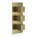 Cube Thermostatic Twin Outlet Triple Concealed Shower Valve Brushed Brass