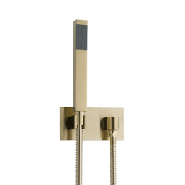 Cube Wall Outlet Elbow with Shower Handset and Hose Brushed Brass