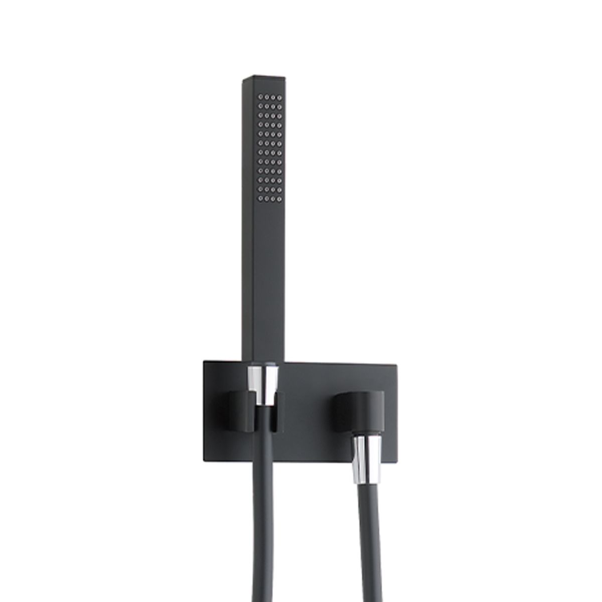 Cube Wall Outlet Elbow with Shower Handset and Hose Matt Black Close Up