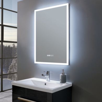 Amour Ultra Slim Portrait LED Illuminated Mirror with Digital Clock 530 x 730mm