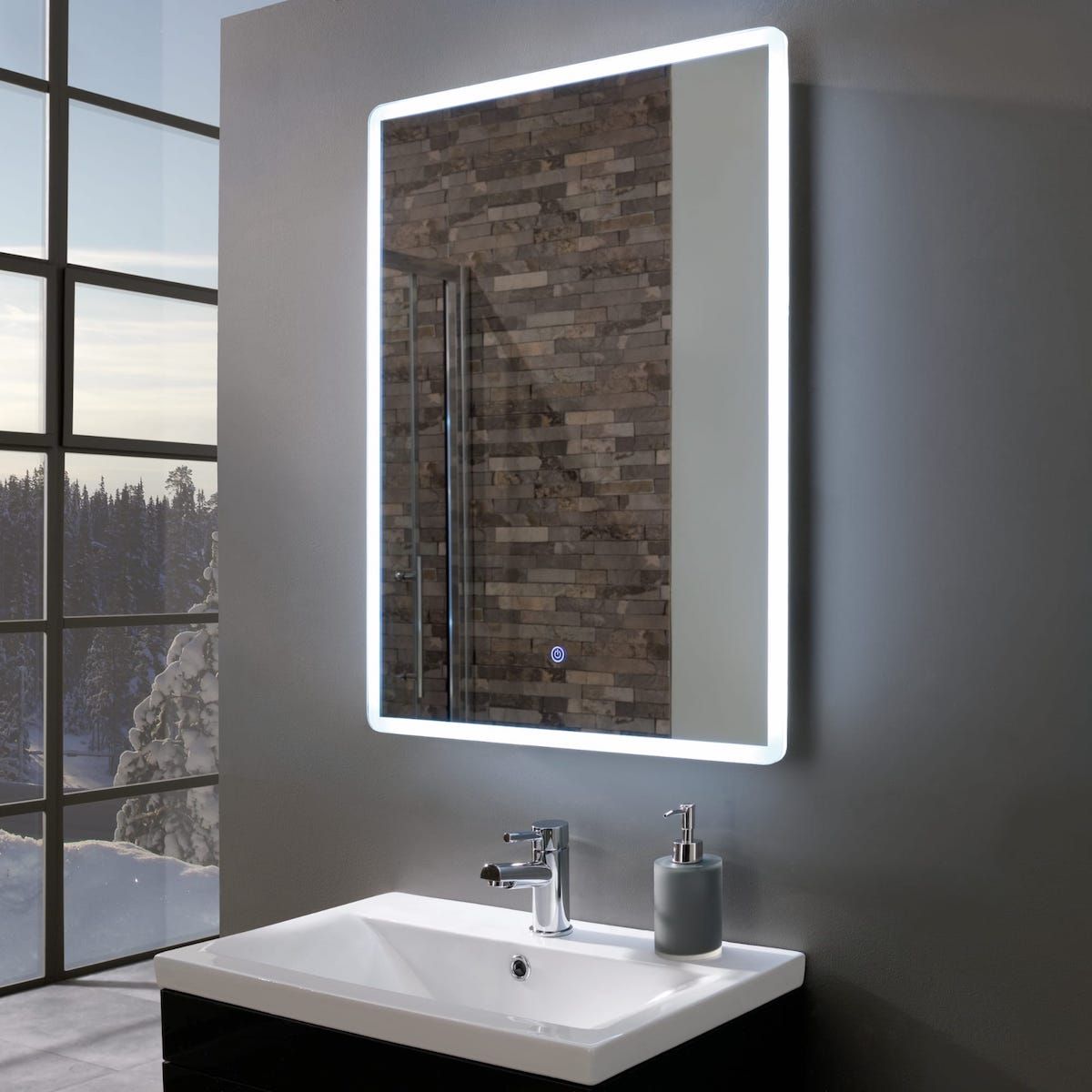 LED Bathroom Mirror Cabinet Heated Demister Touch Sensor Shaver Socket