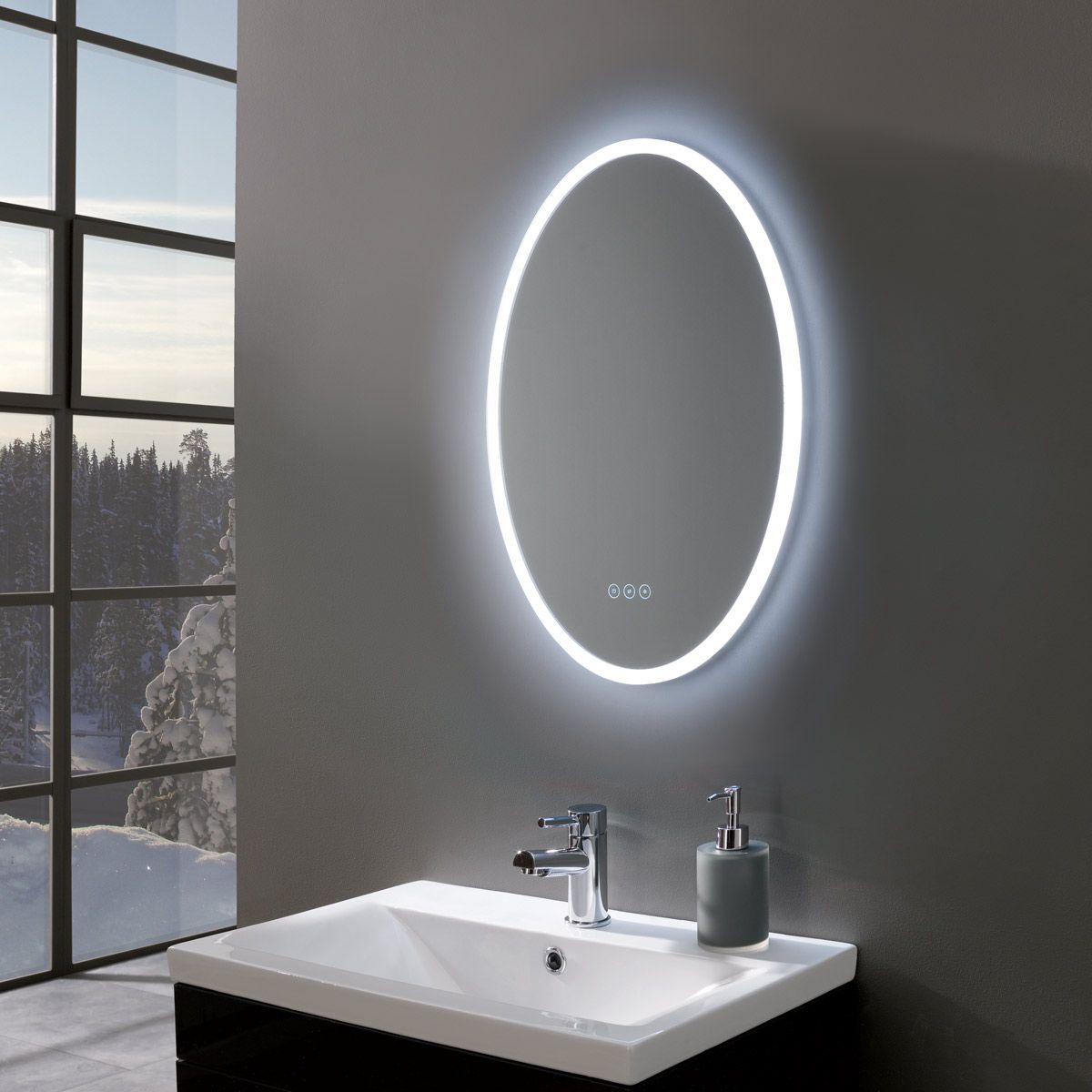 Ultra Slim Led Illuminated Mirror, Bathroom Oval Mirror With Light