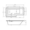 Leda L Shape Reinforced Shower Bath 1500 x 850 with Panel & Screen Left Hand Dimensions