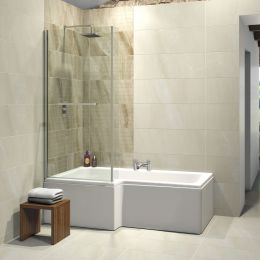 Trojancast Elite Reinforced L Shape Shower Bath 1675 x 850 with Panel & Screen Left Hand