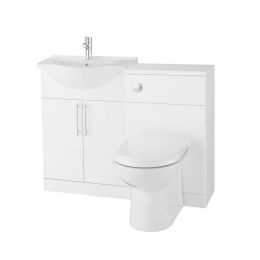 Glacier Vanity Unit & Basin 450mm with Back To Wall Toilet Unit White Gloss 500mm