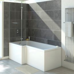 Trojancast Solarna Reinforced L Shape Shower Bath 1700 x 850 with Panel & Screen Left Hand