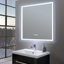 Amour Ultra Slim Square LED Illuminated Mirror with Digital Clock 730 x 730