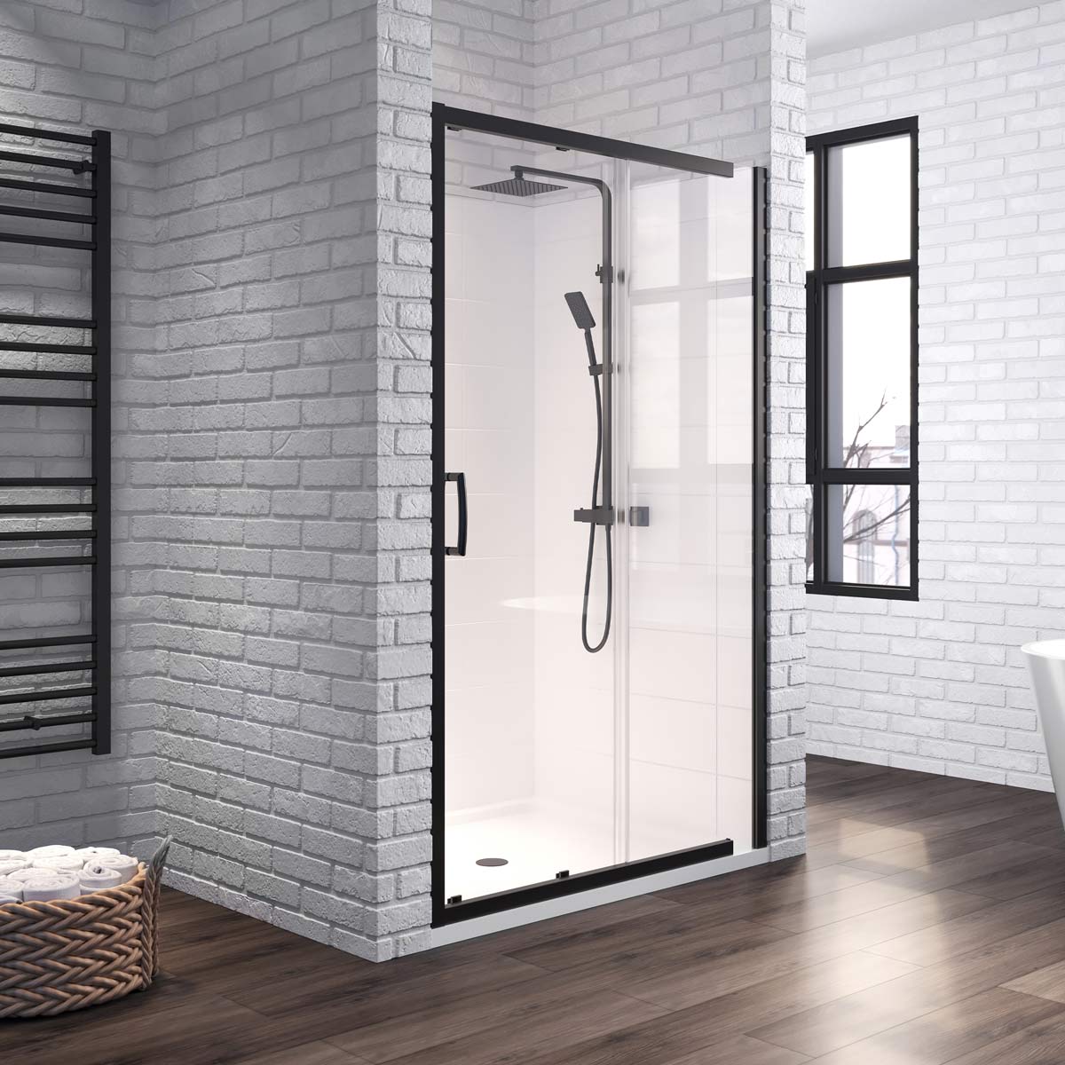 Dilusso 8mm Sliding Recess Door Matt Black 1100mm