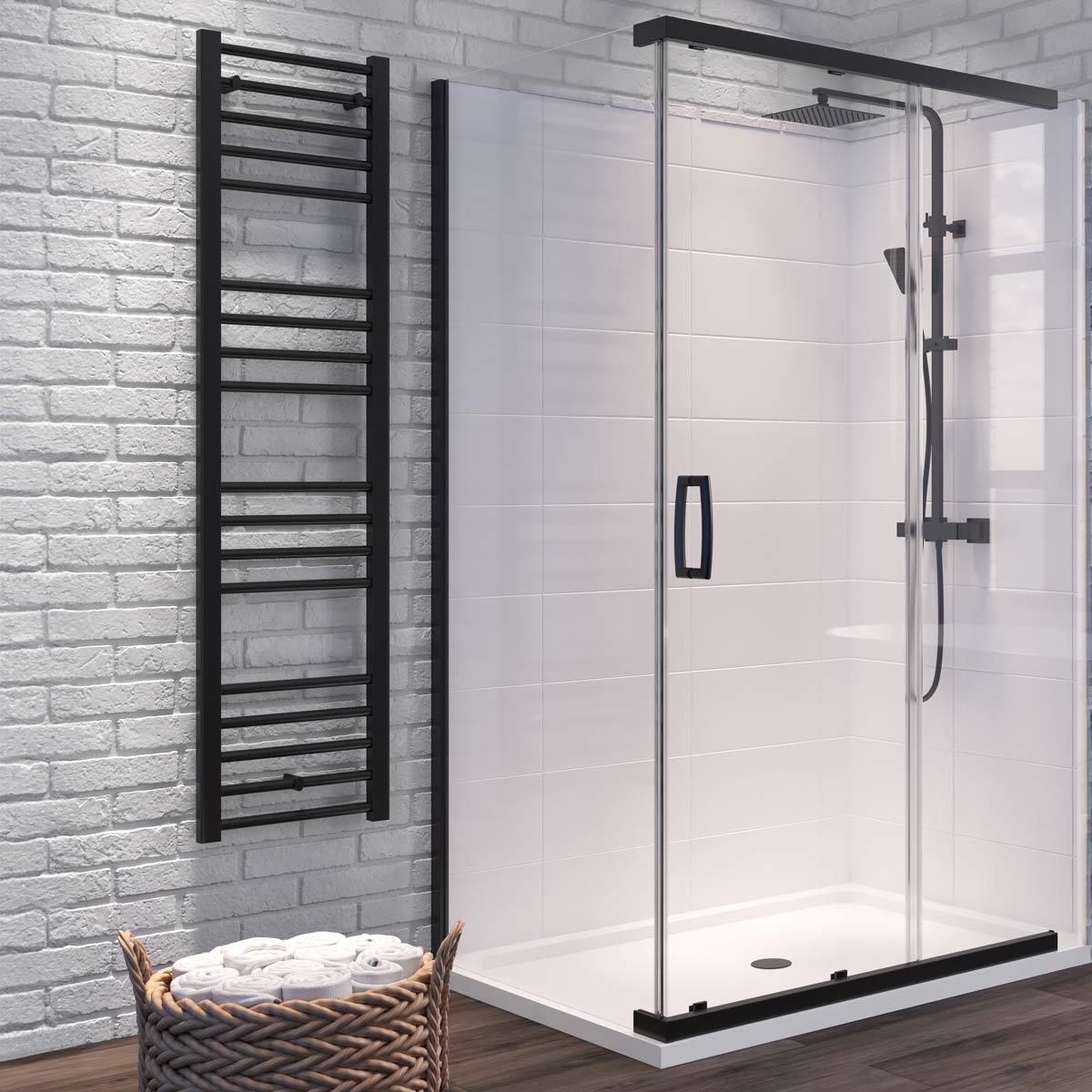 Dilusso 8mm Side Panel for Sliding Corner Door Matt Black 700mm