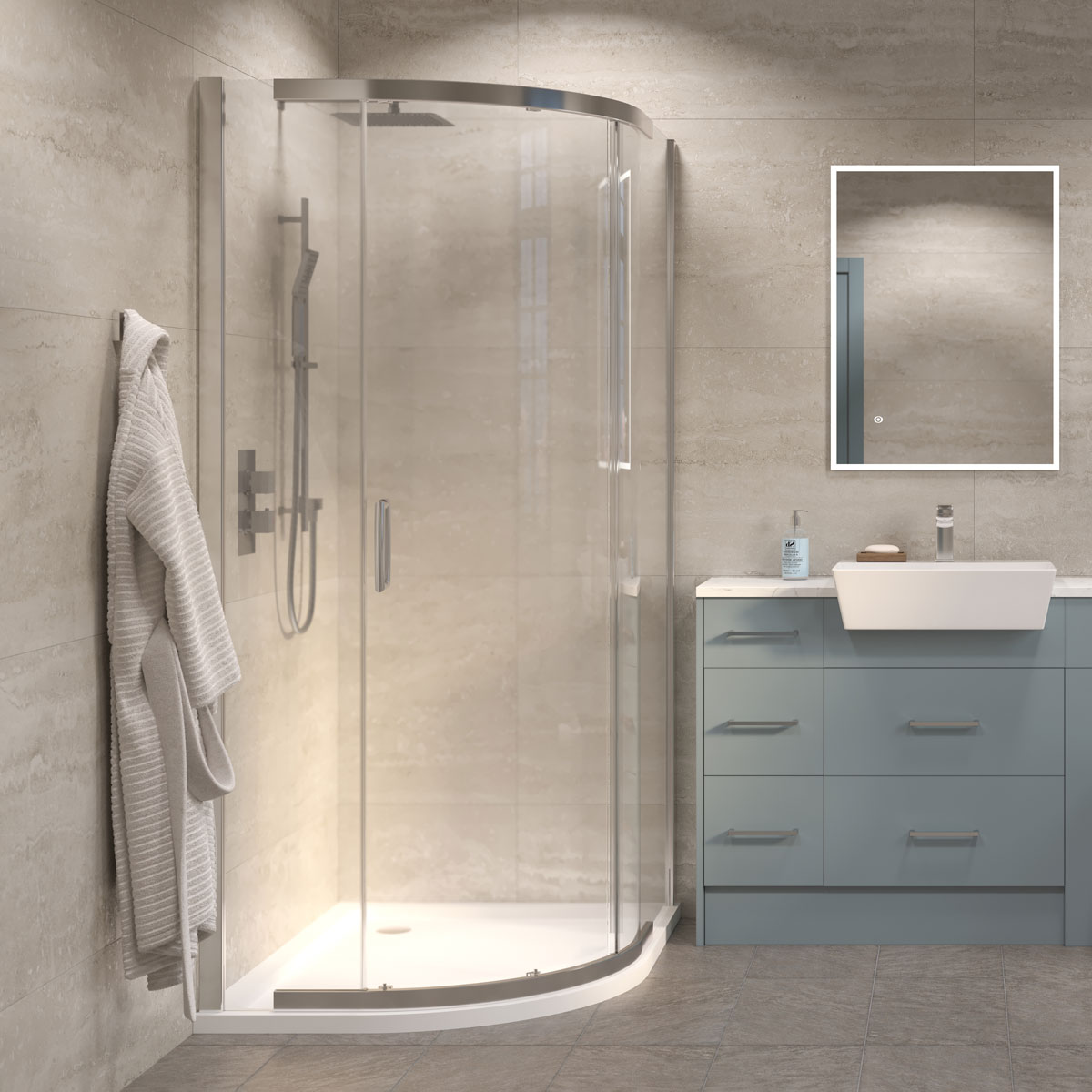 Dilusso 8mm Chrome Quadrant Shower Enclosure with Optional Tray