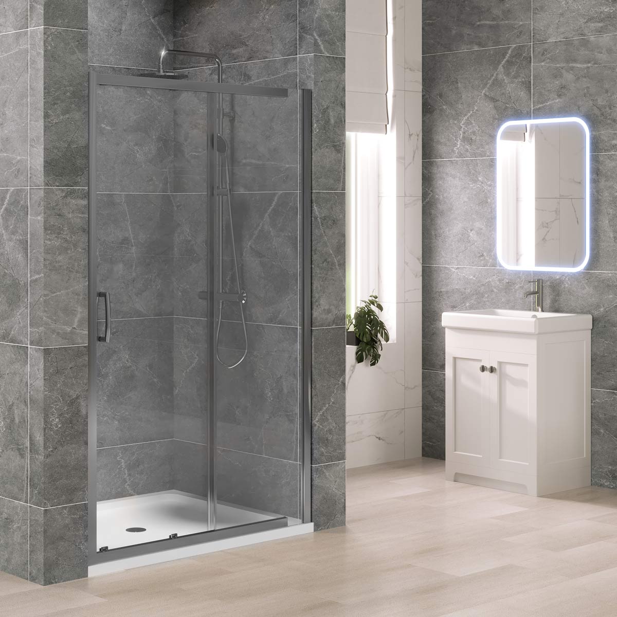 Dilusso 8mm Sliding Recess Door Polished Silver 1200mm