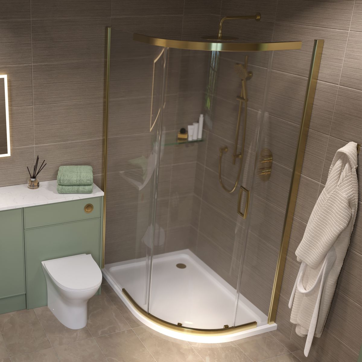 Dilusso 8mm Brushed Brass Quadrant Shower Enclosure with Optional Tray