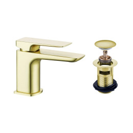 Strive Cold Start Basin Mixer Tap Brushed Brass with Click Waste