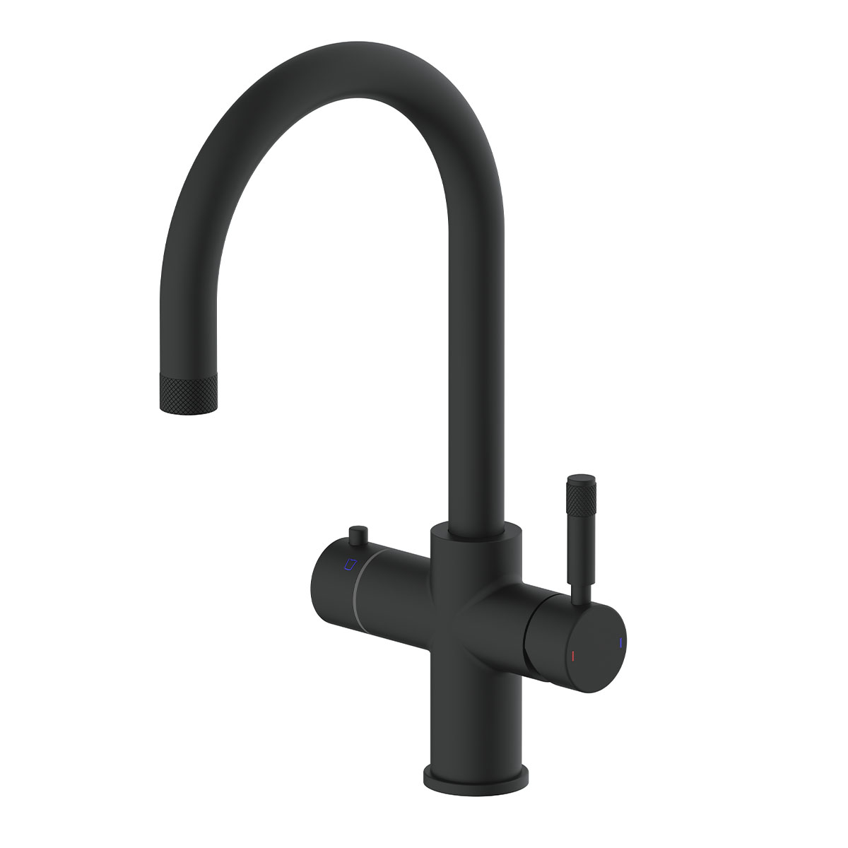 Evoca 4 in 1 Instant Boiling Water Knurled Kitchen Mixer Tap Matt Black with Boiler & Filter
