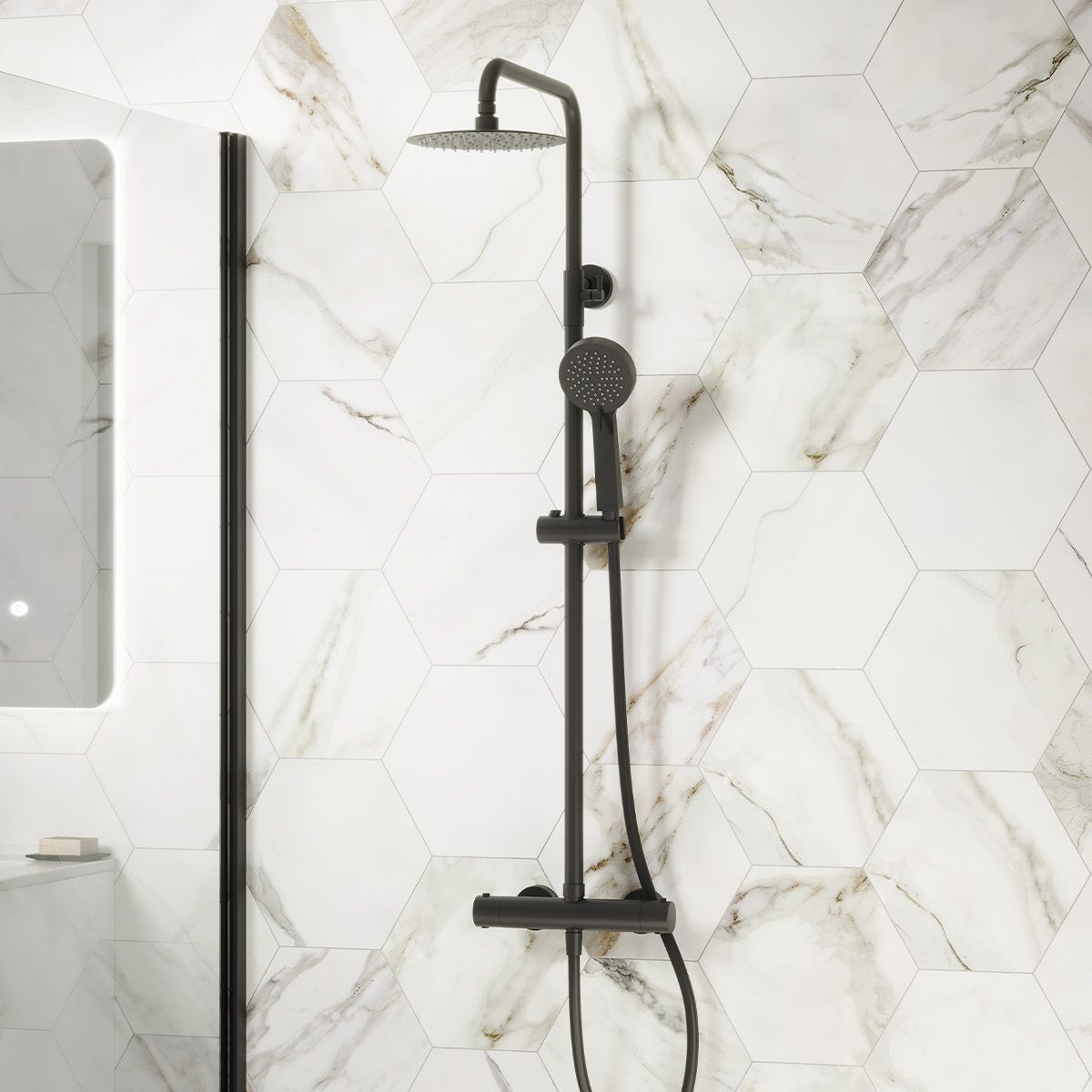 Globe Cool Touch Thermostatic Dual Function Bar Valve Shower System with Fixed Shower Head Matt Black