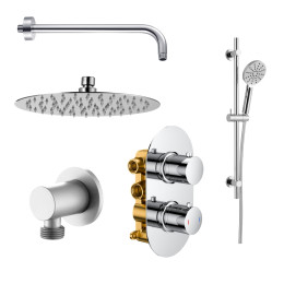 Globe Round Thermostatic Dual Function Concealed Shower Valve System Chrome