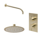 Globe Thermostatic Twin Concealed Shower Valve with Fixed Shower Head Brushed Brass