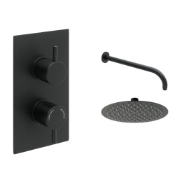 Globe Thermostatic Twin Concealed Shower Valve with Fixed Shower Head Matt Black