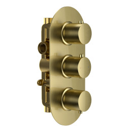 Globe Thermostatic Triple Concealed Shower Valve Brushed Brass