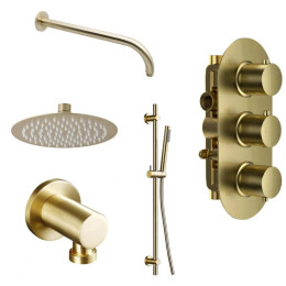 Globe Thermostatic Twin Outlet Triple Concealed Shower Valve System Brushed Brass