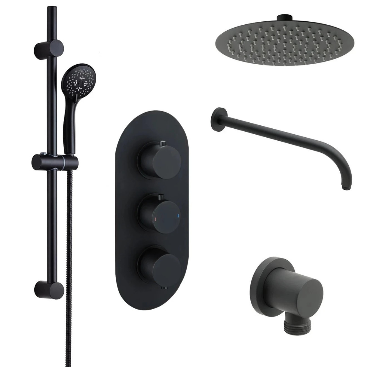 Globe Thermostatic Twin Outlet Triple Concealed Shower Valve System Matt Black