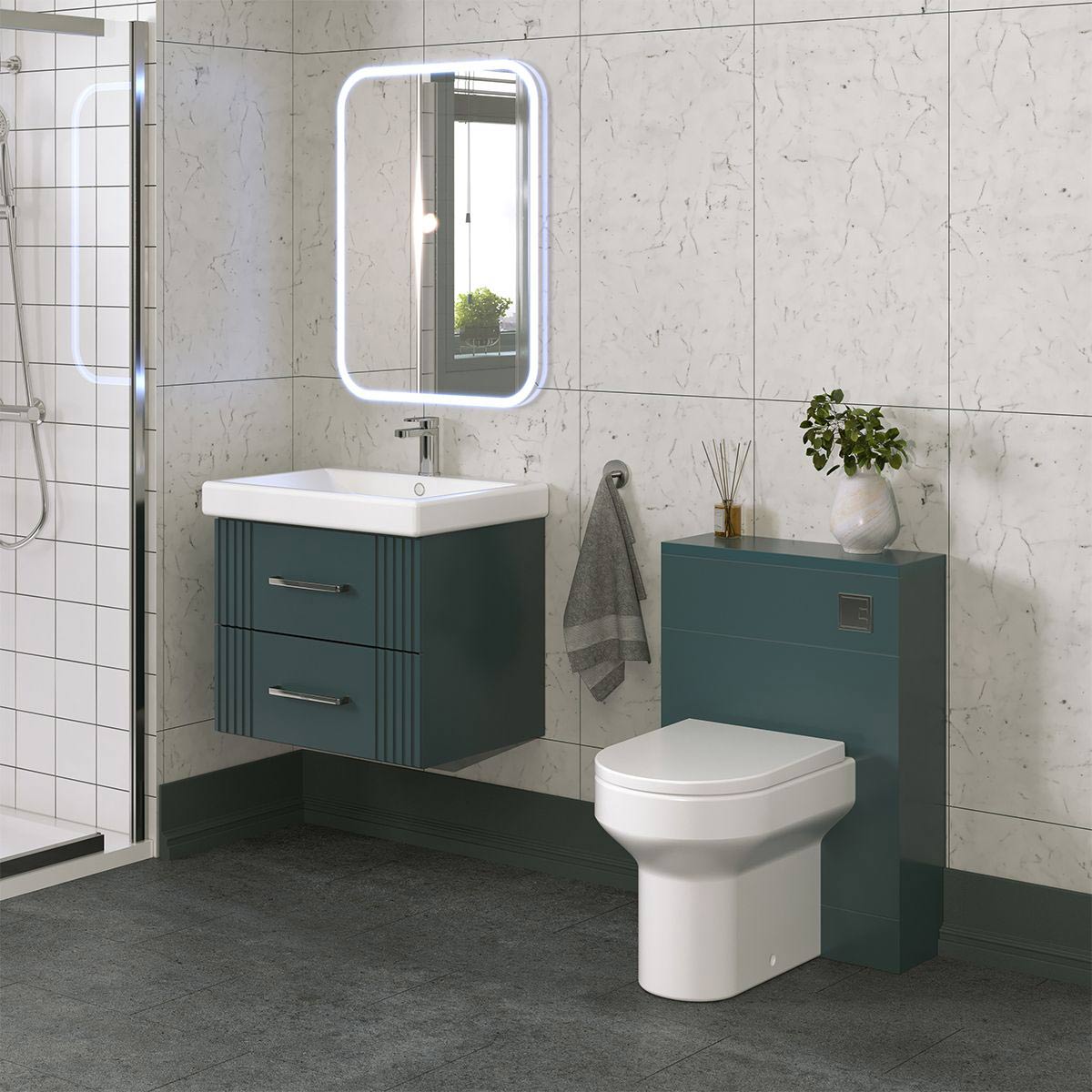 Groove Wall Hung Vanity Unit & Basin Matt Green 600mm
