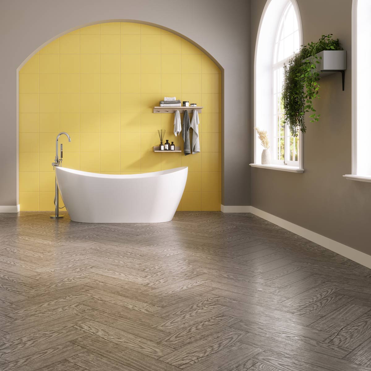 Hydro Step Herringbone 5G Click LVT Flooring Grey Oak with Underlay