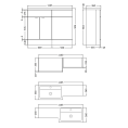 Hudson Reed Fusion Combination Furniture & Basin Grey Avola 1105mm Left Hand Dimensions