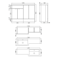 Hudson Reed Fusion Combination Furniture & Basin Grey Avola 1205mm Left Hand Option B Dimensions