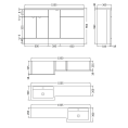 Hudson Reed Fusion Combination Furniture & Basin Grey Avola 1505mm Left Hand Option B Dimensions
