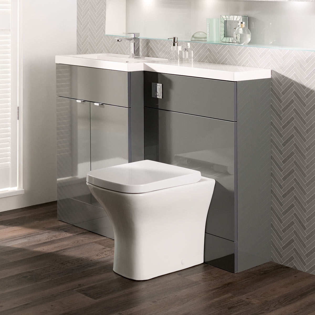 Hudson Reed Fusion Combination Furniture & Basin Grey Gloss 1205mm Left Hand Option A