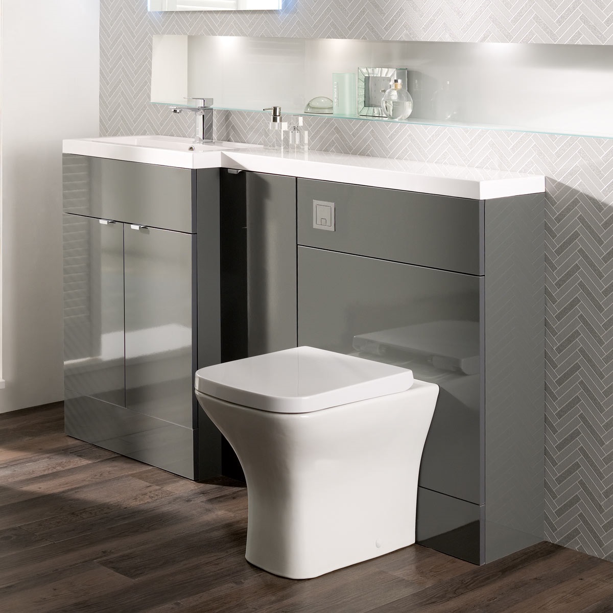 Hudson Reed Fusion Combination Furniture & Basin Grey Gloss 1505mm Left Hand Option B