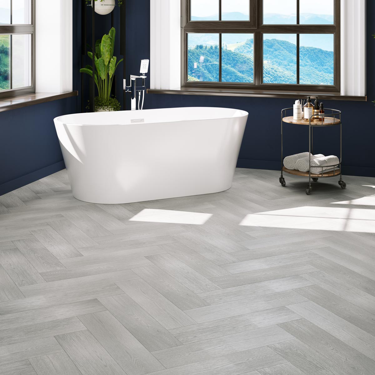 Hydro Step Herringbone 5G Click LVT Flooring Azure Oak with Underlay