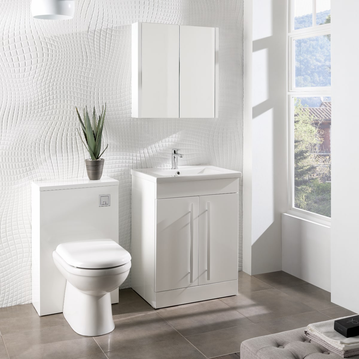 White gloss top bathroom mirror