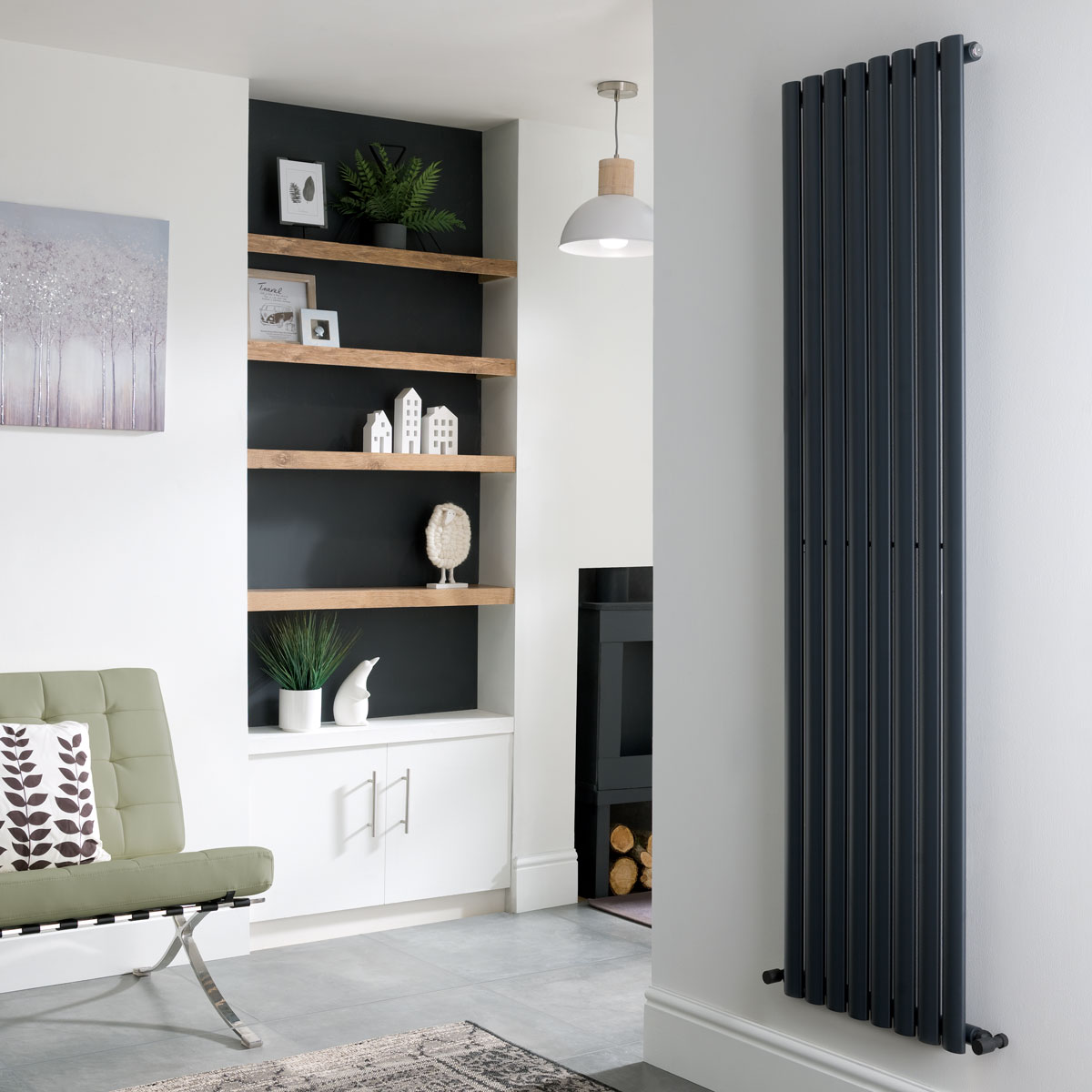 Koda Designer Single Radiator Anthracite 1800 x 480mm Roomset