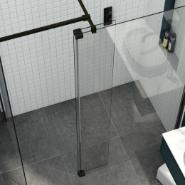 Kudos 10mm Ultimate 2 Wet Room Glass Fold Away Deflector Panel Black Right Hand 300mm
