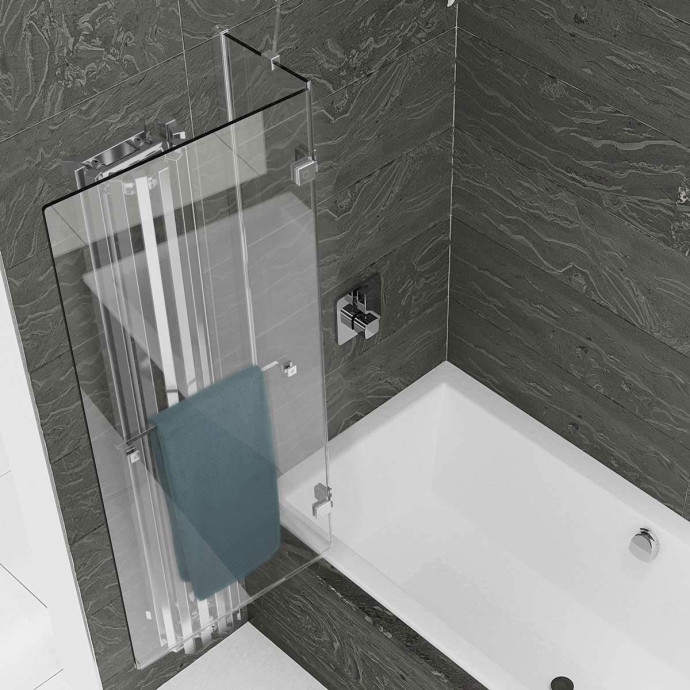 Kudos Inspire 6mm Two Panel Out Swing Bath Screen with Towel Rail Left Hand
