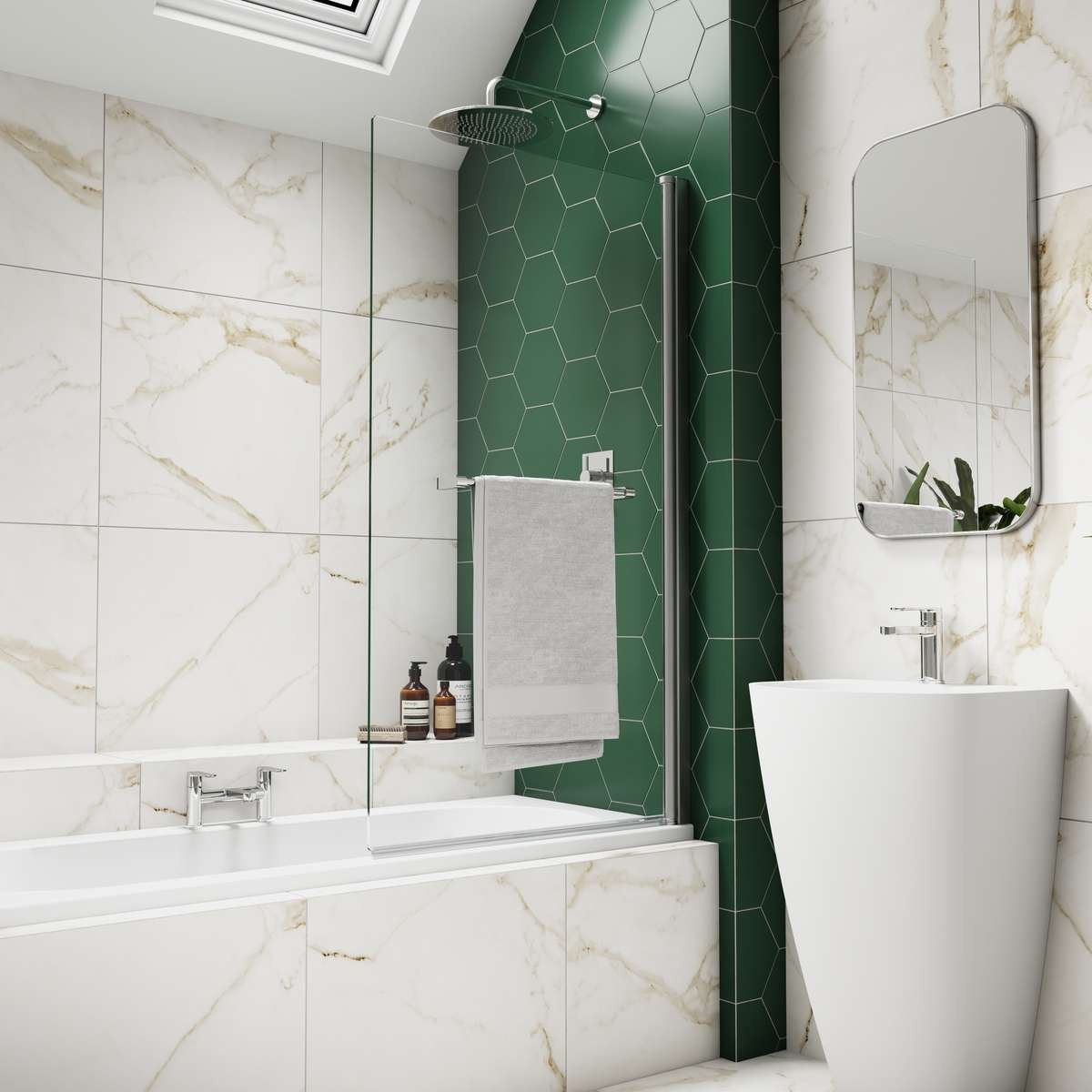 Bath shower screen hotsell with towel rail
