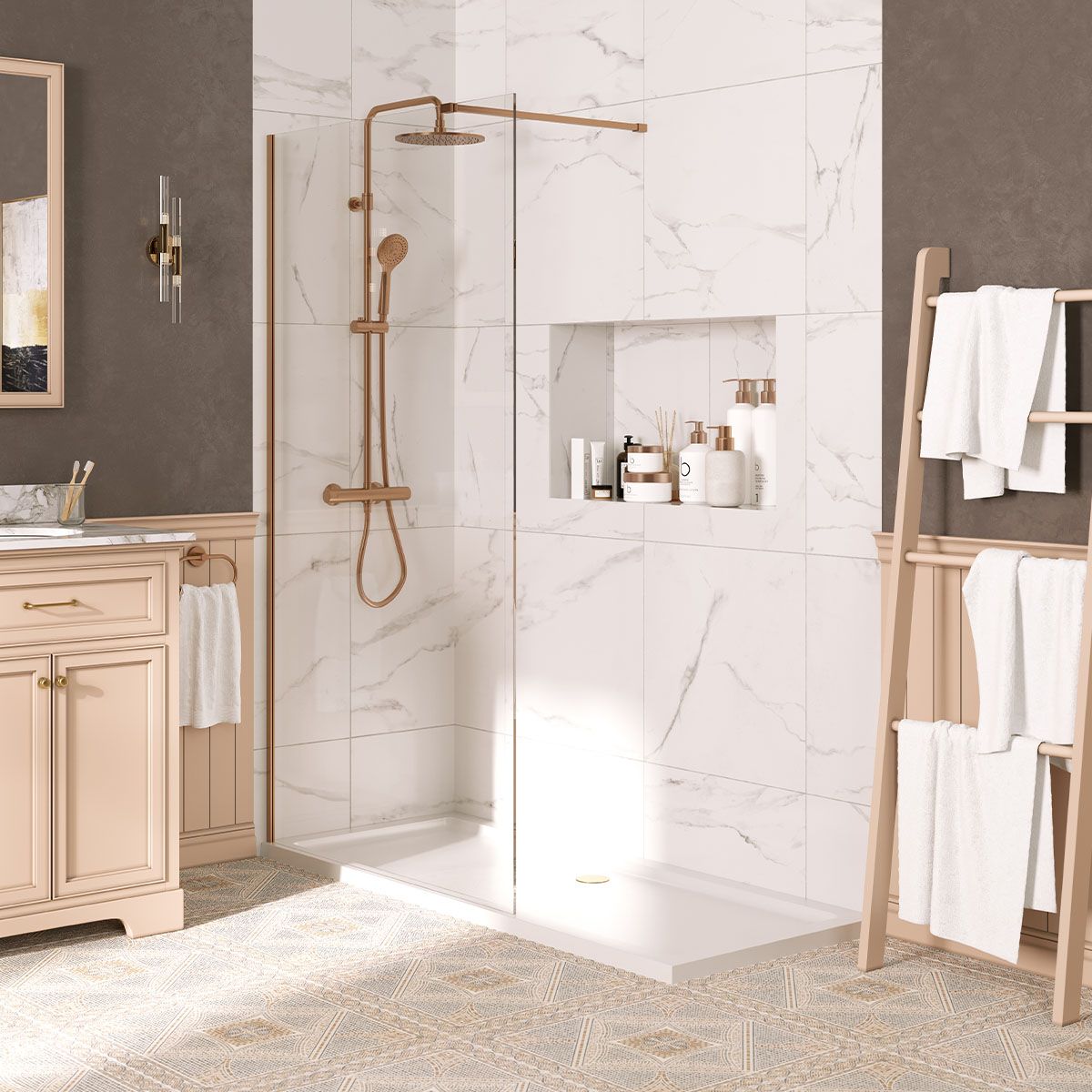 Lapis 8mm Wet Room Clear Glass Shower Panel Brushed Bronze 1200mm