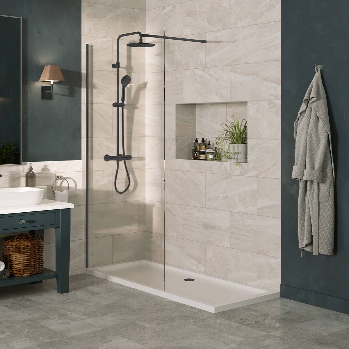 Lapis 8mm Wet Room Clear Glass Shower Panel Gunmetal 800mm