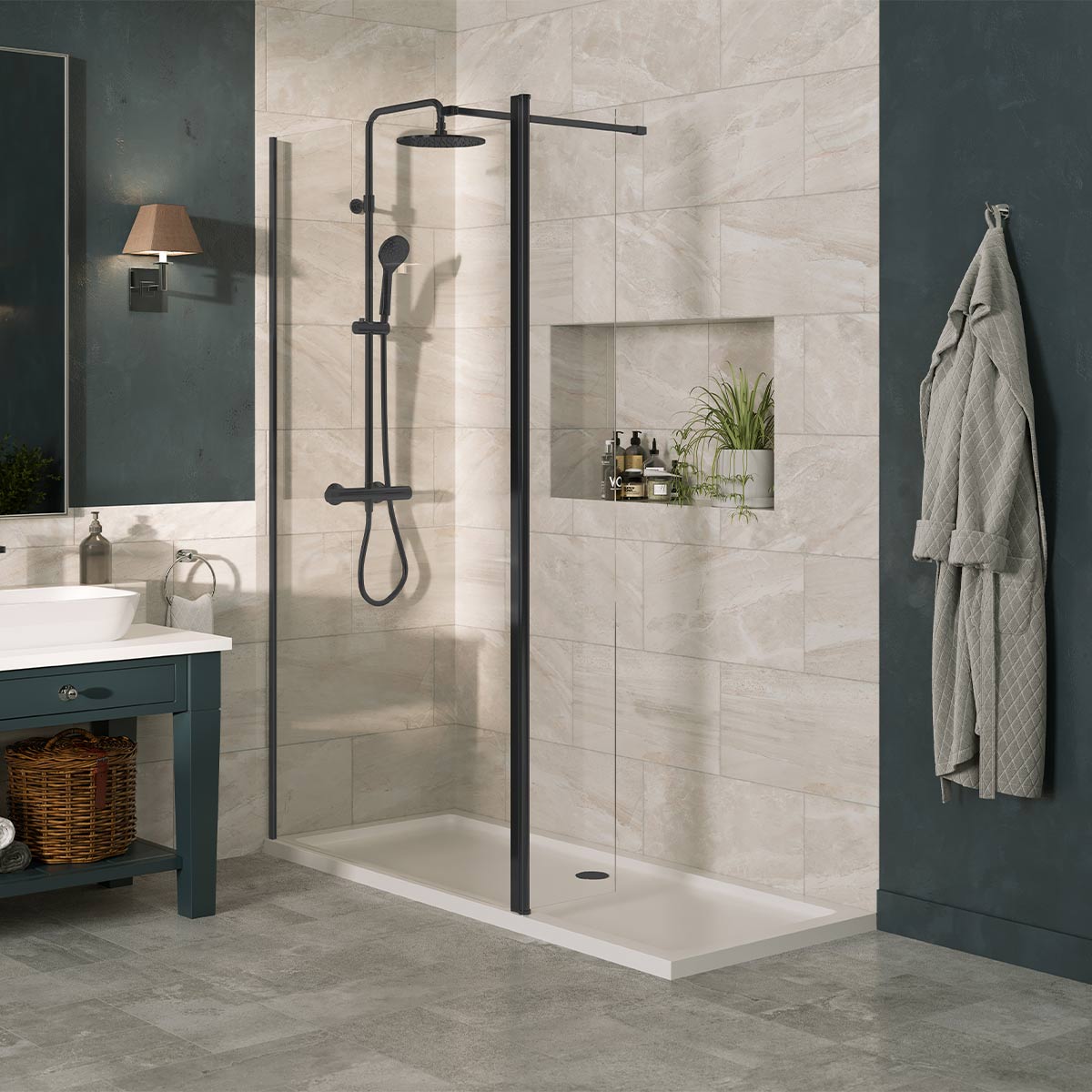 Coral 8mm Wet Room Clear Glass Shower Panel Gunmetal 700mm