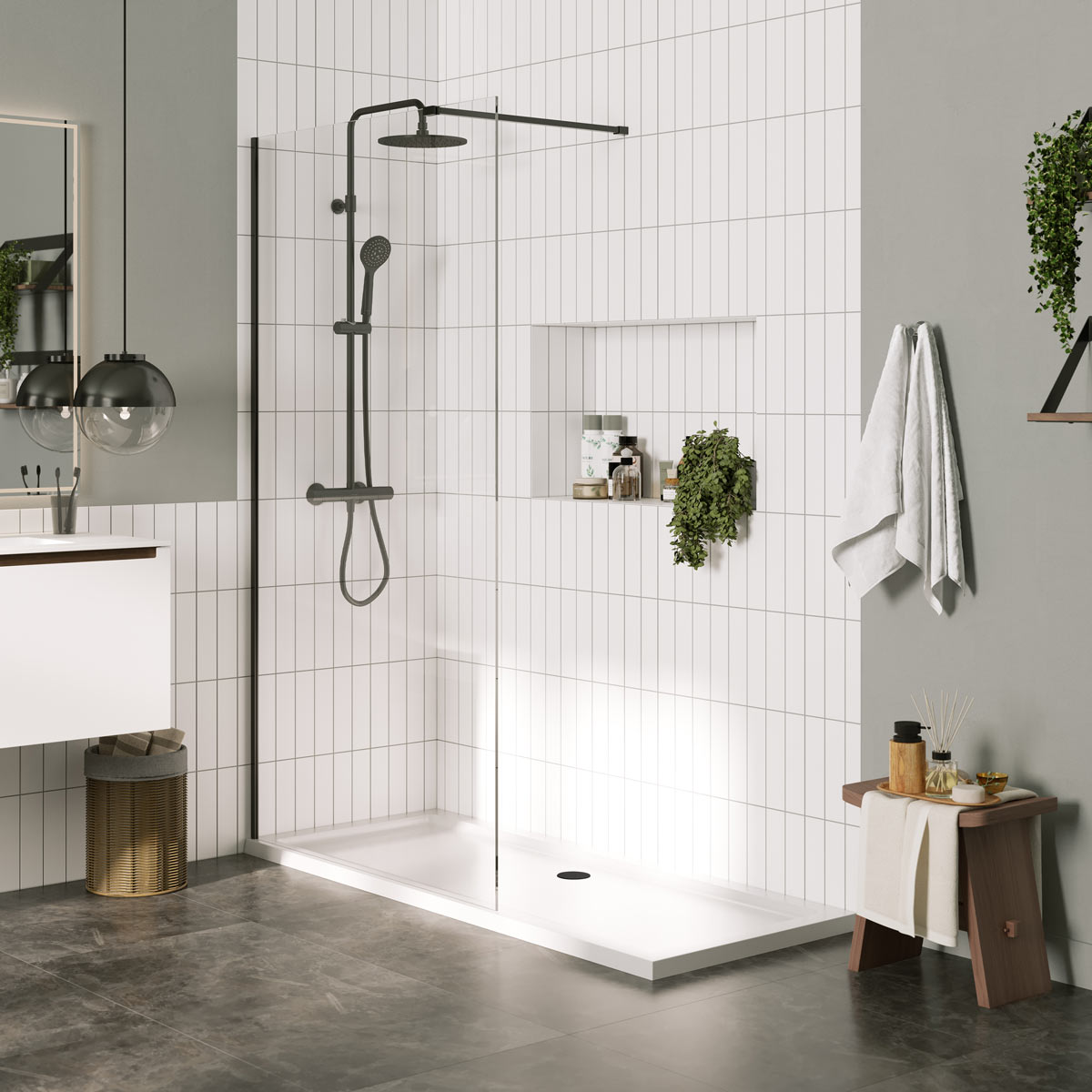 Lapis 8mm Wet Room Clear Glass Shower Panel Matt Black