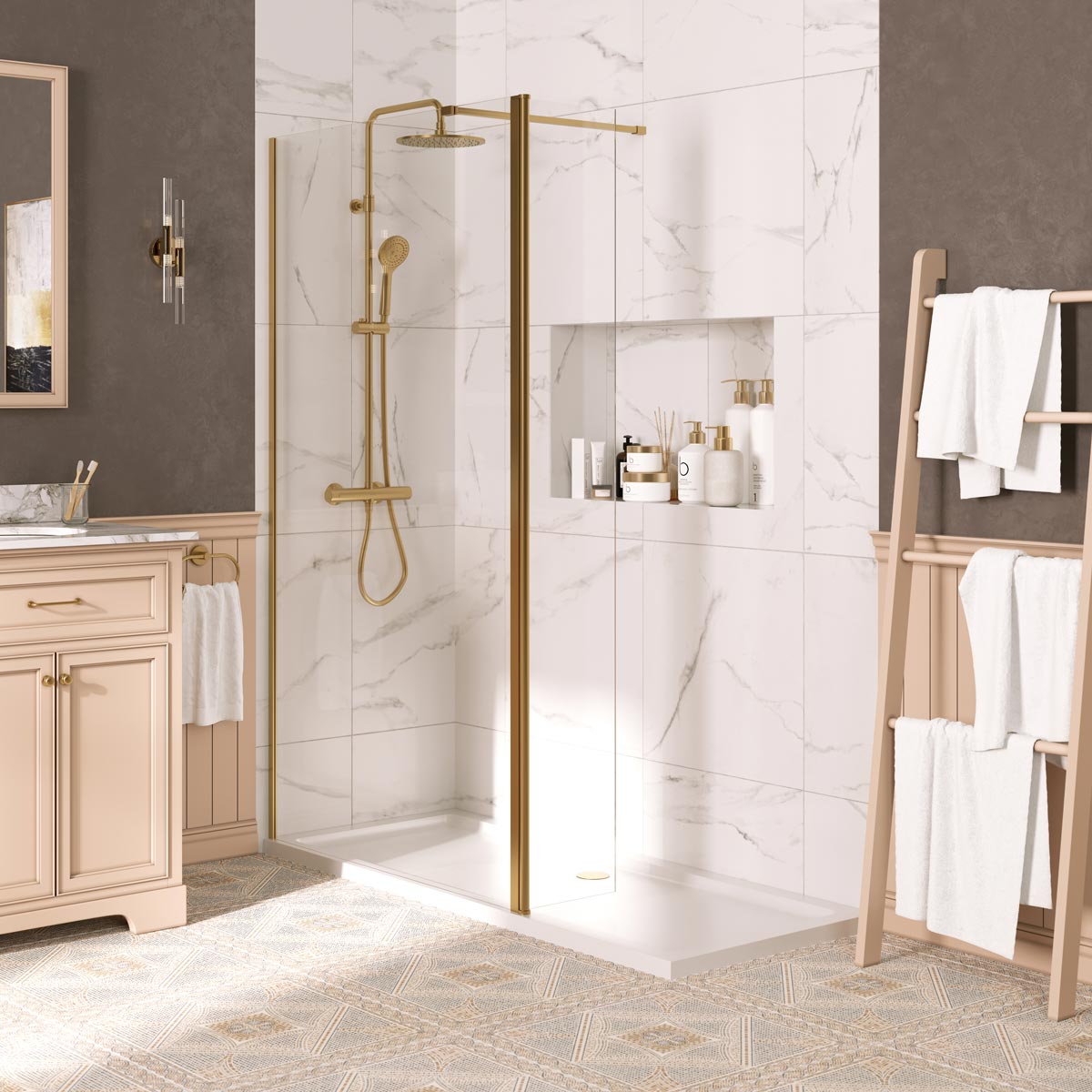 Coral 8mm Wet Room Glass Shower Panel Brushed Brass 1000mm