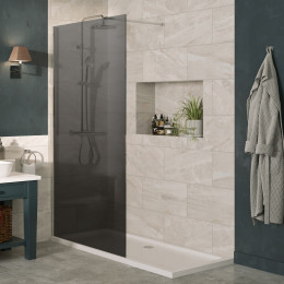 Lapis 8mm Wet Room Smoked Glass Shower Panel Polished Silver