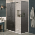 Lapis 8mm Wet Room Smoked Glass Shower Panel Polished Silver 500mm