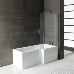 Leda L Shape Shower Bath 1600 x 850mm with Panel & Towel Rail Screen Right Hand