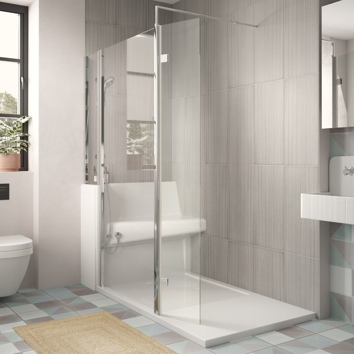 Trojan Living Shower Bath Replacement & Side Glass 1700x700 Left Hand